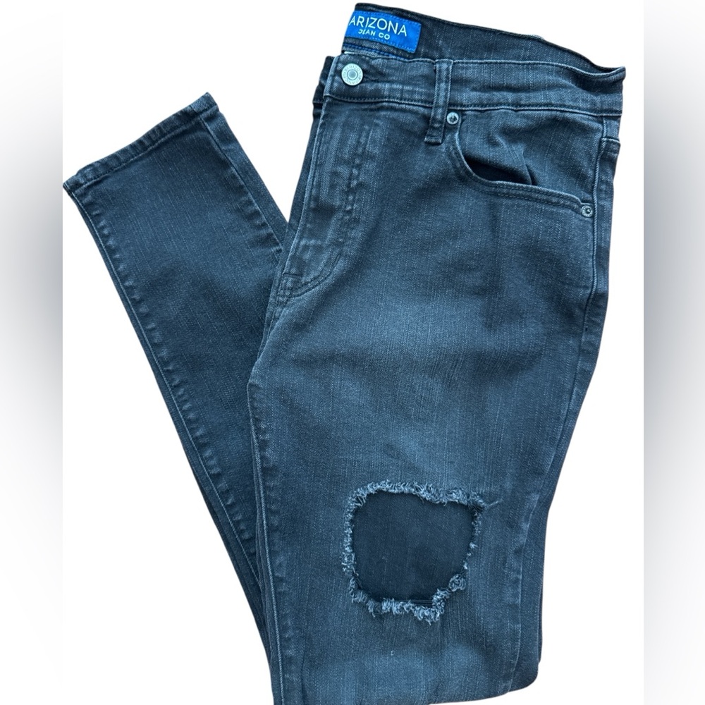 Arizona Jean Co Men’s‎ Black Stretch Jeans Flex Super Skinny Size 34x32 Distress
